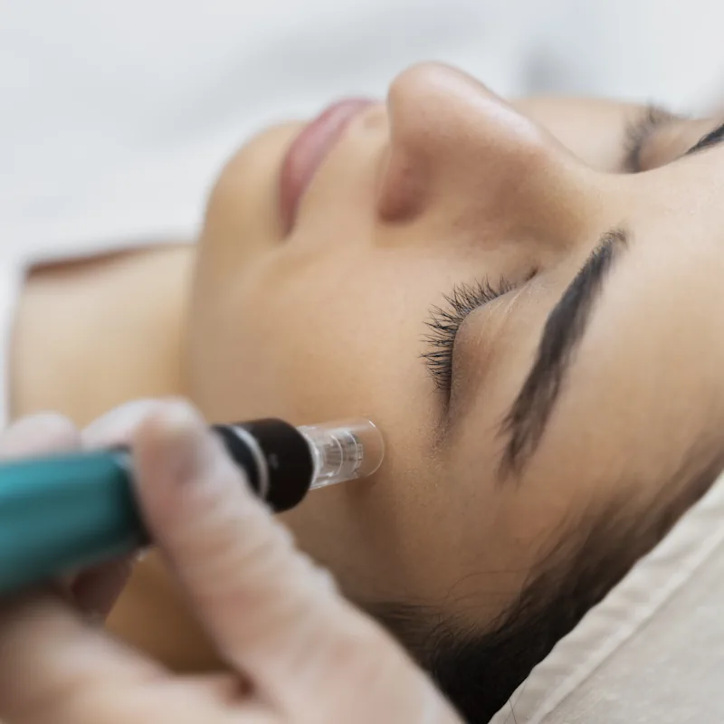 Een vrouw die een microneedling sessie krijgt